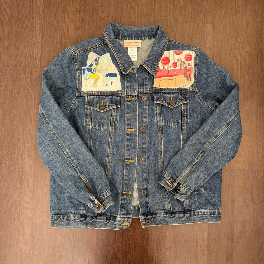 Women's Denim Jacket with Artistic Patches